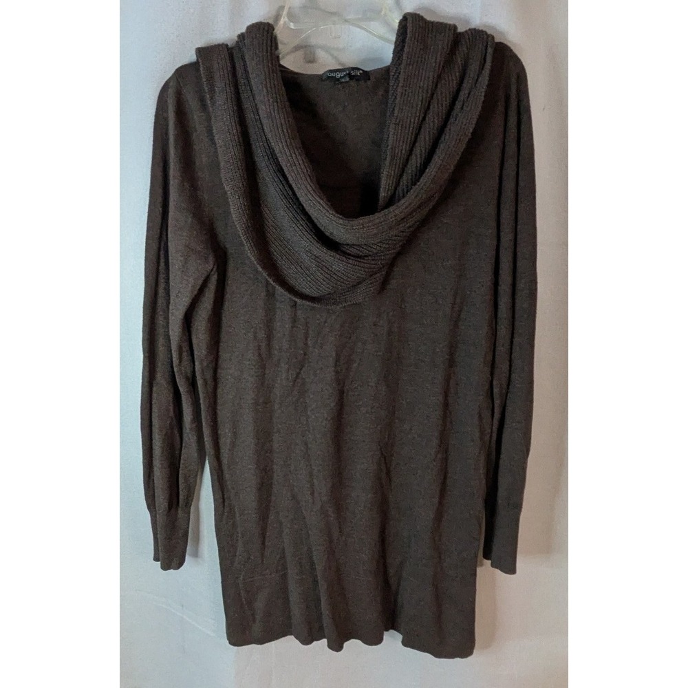 August Silk Tunic Sweater Women M Brown Excellent Cowl Neck Hooded Long Sleeve